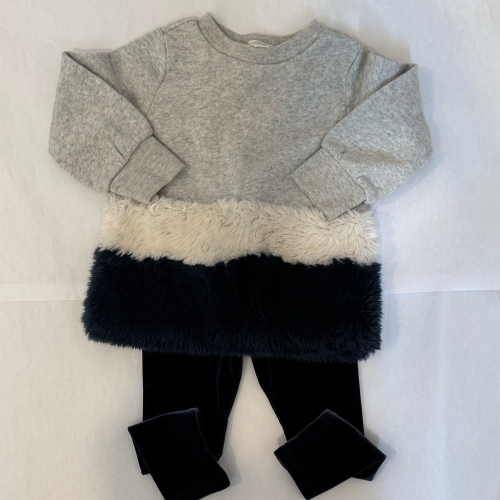 Crewcuts faux fur sweatshirt & navy velour leggings outfit